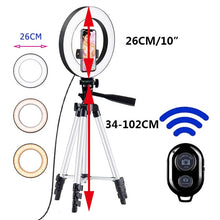 Load image into Gallery viewer, 26cm Led Selfie Ring Light Bluetooth Remote Lamp Photography Tripod Holder