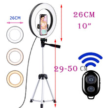 Load image into Gallery viewer, 26cm Led Selfie Ring Light Bluetooth Remote Lamp Photography Tripod Holder